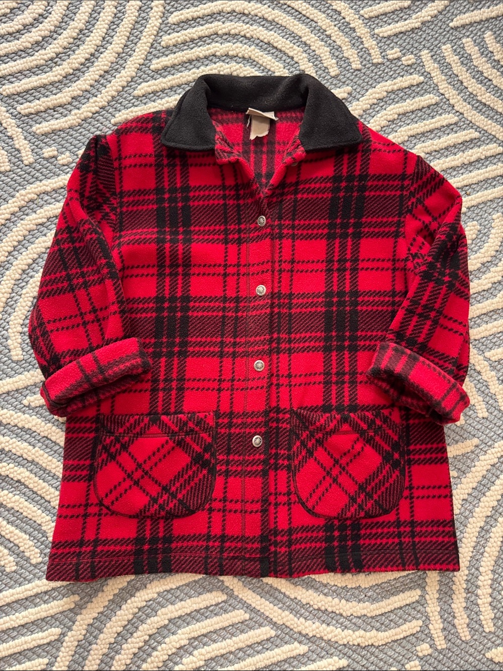 Vintage Jantzen Classics Buffalo Plaid Fleece Jacket Red Black Button Front Larg